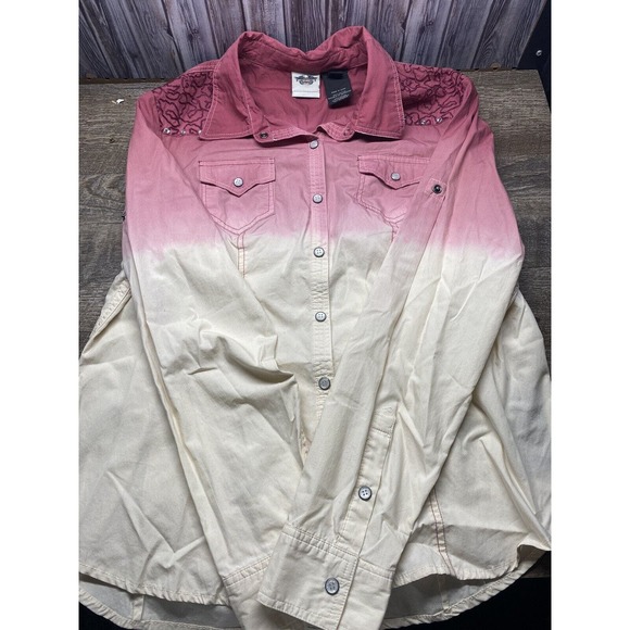 Harley-Davidson Tops - HARLEY DAVIDSON WOMENS Large SHIRT BIKER WESTERN PEARL SNAPS RHINESTONES